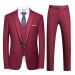 MOGU Men's Slim Fit 3-Piece Tuxedo Suit, Wine