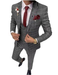 Slim Fit 3-Piece Plaid Suit for Men & Boys