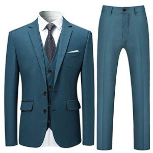 Men's Lake Blue 3-Piece Wedding Suit, Large