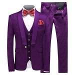 MOGU Men's Casual Slim Fit 3-Piece Suit - Purple