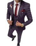 Slim Fit Plaid 3-Piece Suit for Men