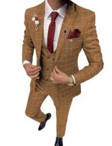 Slim Fit 3-Piece Plaid Suit for Men & Boys