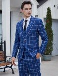 Slim Fit Plaid 3-Piece Suit for Men