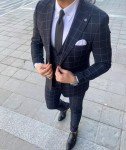 Slim Fit Plaid 3-Piece Suit for Men