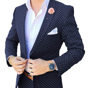 Navy Blue Men’s 3-Piece Plaid Suit Set
