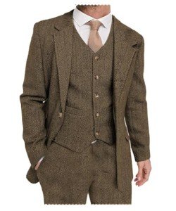 Brown Herringbone 3-Piece Men's Suit Set