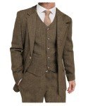 Brown Herringbone 3-Piece Men's Suit Set