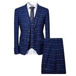 Slim Fit Blue Plaid 3-Piece Suit for Men