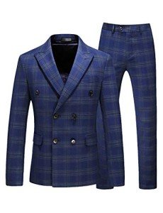 Men's Blue Plaid Double Breasted Suit Set