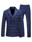 Men's Blue Plaid Double Breasted Suit Set
