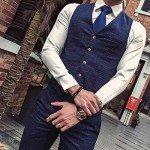 Pkrboro Men's Slim Fit Blue Plaid Three Piece Suit