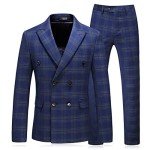 Men's Blue Plaid Double Breasted Suit Set