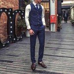 Pkrboro Men's Slim Fit Blue Plaid Three Piece Suit