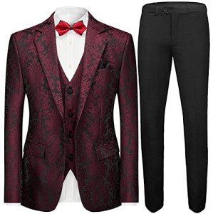 Burgundy Floral 3-Piece Slim Fit Tuxedo Suit