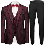 Burgundy Floral 3-Piece Slim Fit Tuxedo Suit