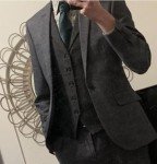 Brown Herringbone 3-Piece Men's Suit Set