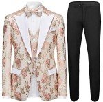 Slim Fit 3-Piece Floral Tuxedo Suit Set - Pink