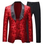 Stylish Red Jacquard Suit Set for Men