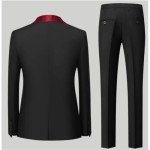 Men's 3-Piece Formal Wedding Suit Set, Black Red