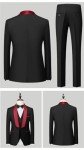 Men's 3-Piece Formal Wedding Suit Set, Black Red