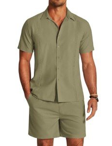 COOFANDY Men's Linen Suit Set: Shirt & Shorts