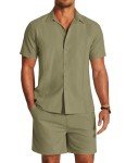 COOFANDY Men's Linen Suit Shirt and Shorts Set