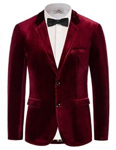 Wine Velvet Blazer Floral Tuxedo Jacket for Men