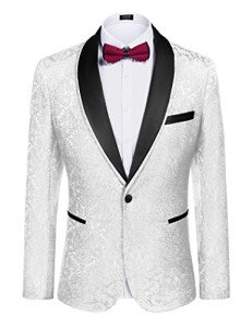 Men's Floral Slim Fit Tuxedo Jacket - White