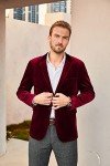 Wine Velvet Blazer Floral Tuxedo Jacket for Men