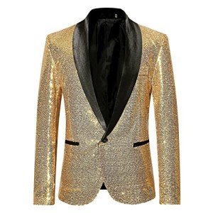 Men's Gold Sequin Tuxedo Blazer Jacket