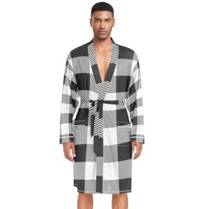 Men's Large V-Neck Plaid Bathrobe and Sleep Shirt