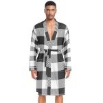Men's Large V-Neck Plaid Bathrobe and Sleep Shirt