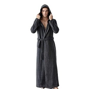 Men’s Dark Grey MicroFleece Hooded Robe, Large