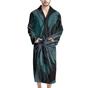 Men's Tropical Leaves Print Bathrobe with Pockets