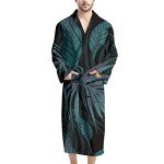 Men's Tropical Leaves Print Bathrobe with Pockets