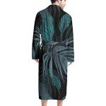 Men's Tropical Leaves Print Bathrobe with Pockets