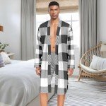 Men's Large V-Neck Plaid Bathrobe and Sleep Shirt