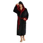 Men's Plush Fleece Hooded Bathrobe - Black/Dark Red
