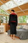 Men's Plush Fleece Hooded Bathrobe - Black/Dark Red