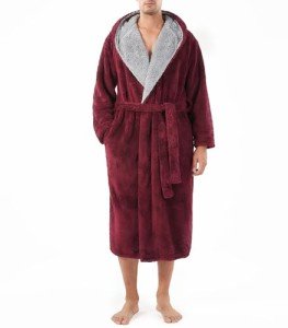 Men's Hooded Plush Fleece Bathrobe - Red