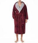 Men's Hooded Plush Fleece Bathrobe - Red