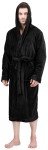 Men's Plush Hooded Fleece Bathrobe - Black