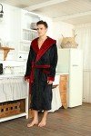 Men's Plush Fleece Hooded Bathrobe - Black/Dark Red