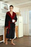 Men's Plush Fleece Hooded Bathrobe - Black/Dark Red