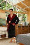 Men's Plush Fleece Hooded Bathrobe - Black/Dark Red