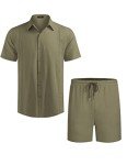 COOFANDY Men's Linen Suit Shirt and Shorts Set