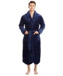 Cozy Men's Plush Shawl Collar Bathrobe, Navy Blue