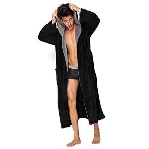 Men's Black Hooded Soft Spa Bathrobe (L)