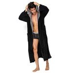 Men's Black Hooded Soft Spa Bathrobe (L)