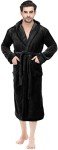 Men's Plush Hooded Fleece Bathrobe - Black